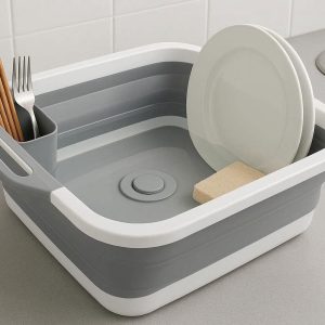 15 Square Collapsible Basin For Kitchen Sink Organization And Camping Dish Washing With Drain Plug