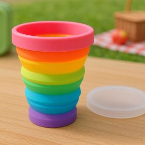 6 Colorful Silicone Folding Cup For Kids School Lunches And Family Outdoor Picnics With Dust Cover